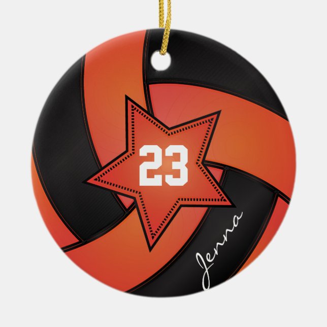 Orange und Black Star Volleyball Keramik Ornament (Vorne)