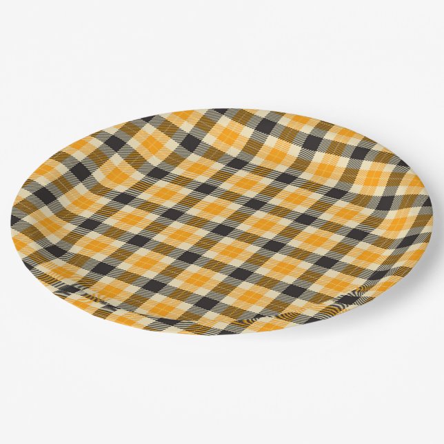 Orange und Black Tartan Kariert Paper Teller (Schrägansicht)