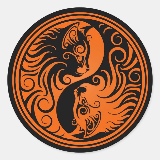 Orange und Black Yin Yang Cats Runder Aufkleber (Vorderseite)