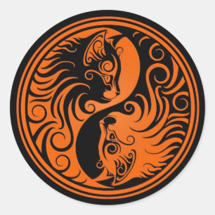 Orange und Black Yin Yang Cats Runder Aufkleber