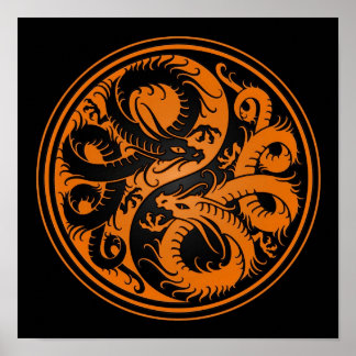Orange und Black Yin Yang chinesische Drachen Poster