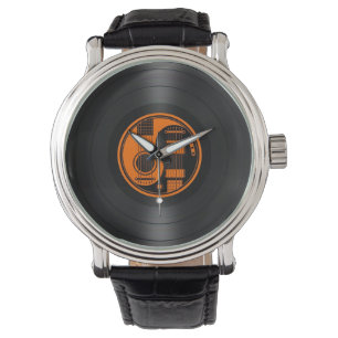 Orange und Black Yin Yang Gitarren Vinyl Graphic Armbanduhr