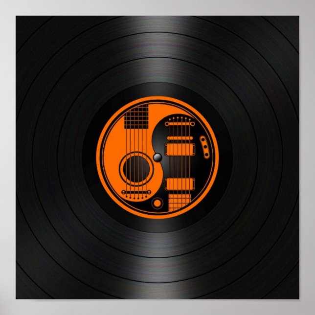 Orange und Black Yin Yang Gitarren Vinyl Graphic Poster (Vorne)