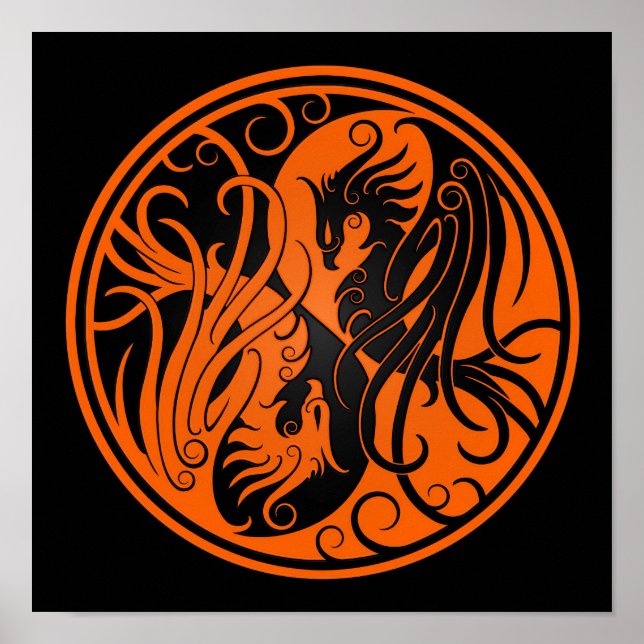 Orange und Black Yin Yang Phoenix Poster (Vorne)