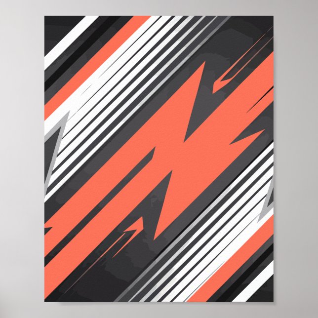Orange und Black Zigzag Geometric Design Poster (Vorne)