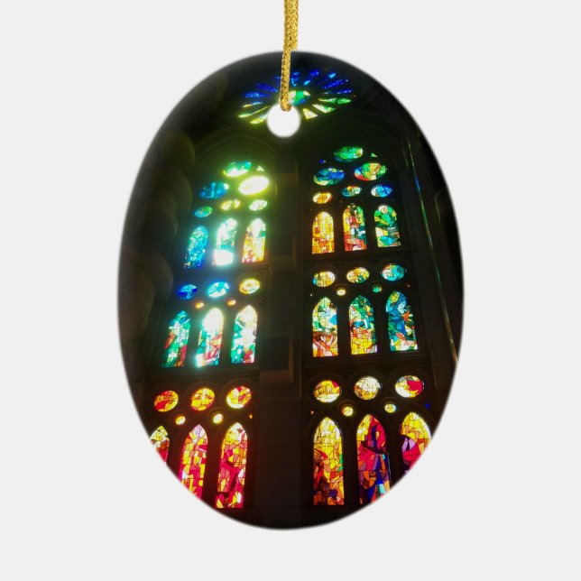 Orange und Blau beflecktes GlassOval Keramikornament (Vorne)