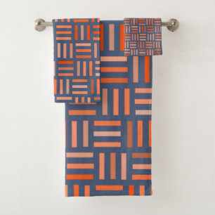 Orange und Blau Geometrisch Badhandtuch Set