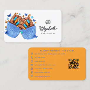 Orange- und Blau-Nagelsalon-Branding-Design Visitenkarte