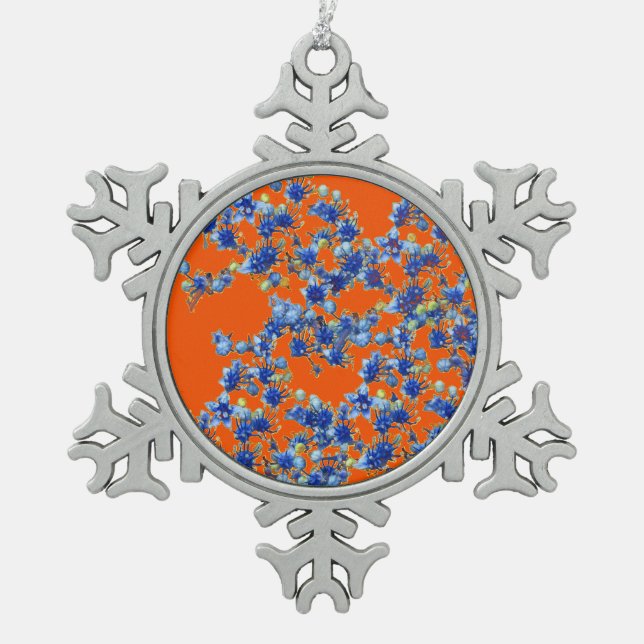orange und blau schneeflocken Zinn-Ornament (Vorderseite)