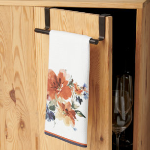 Orange und blaue Aquarellblumen Geschirrtuch