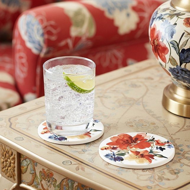 Orange und blaue Aquarellblumen Getränkeuntersetzer (Von Creator hochgeladen)