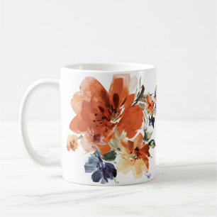 Orange und blaue Aquarellblumen Kaffeetasse