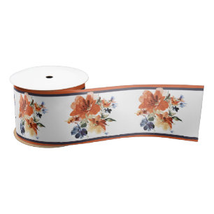 Orange und blaue Aquarellblumen Satinband