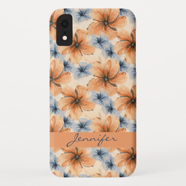 Orange und blaue Blumen Case-Mate iPhone Hülle (Rückseite)