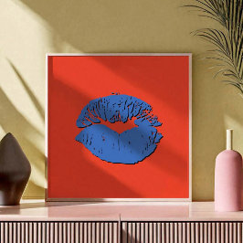 Orange und blaue küssende Lippen Poster