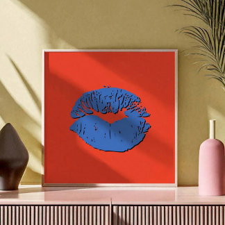 Orange und blaue küssende Lippen Poster