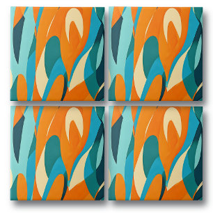 Orange- und Blaue Retro Vintage Muster Fliese