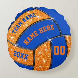Orange und blaue Volleyball-Geschenke oder Ihre Rundes Kissen