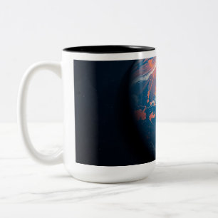 Orange und blauer Planet Zweifarbige Tasse