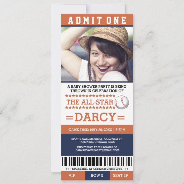 Orange und blaues Baseball-Baby-Duschen-Party lädt Einladung (Vorderseite)