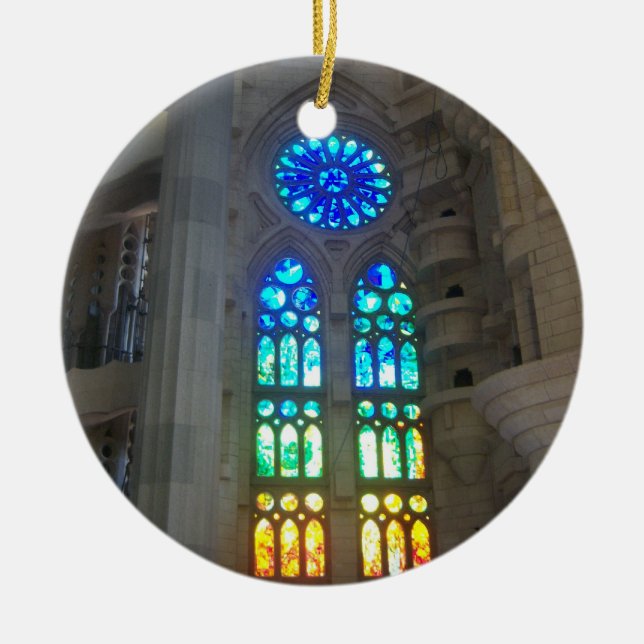 Orange und blaues Buntglas Keramik Ornament (Vorne)