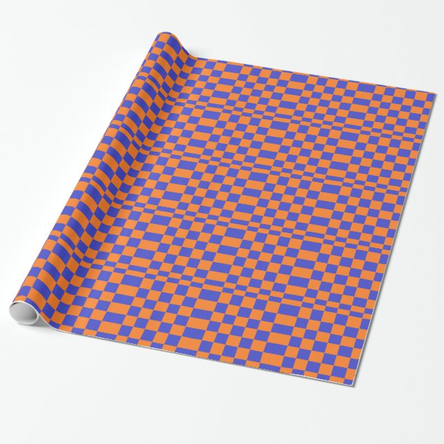 Orange und blaues Schachbrett Geschenkpapier (Ungerollt)
