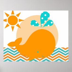 Orange- und Blauwal-Kinderzimmerposter Poster