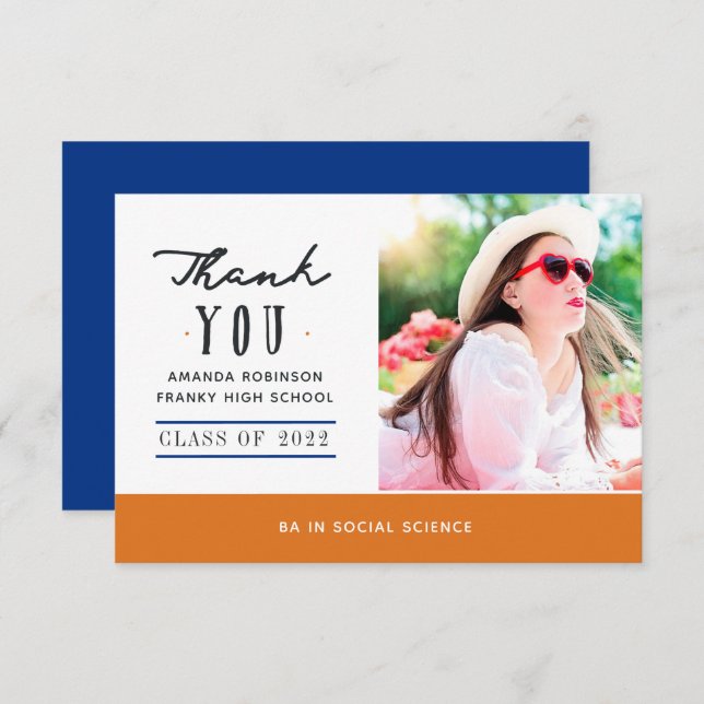Orange und Blue Abschluss Foto Danke, Karte (Vorne/Hinten)