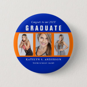 Orange und Blue Abschluss FotoCollage Custom Button