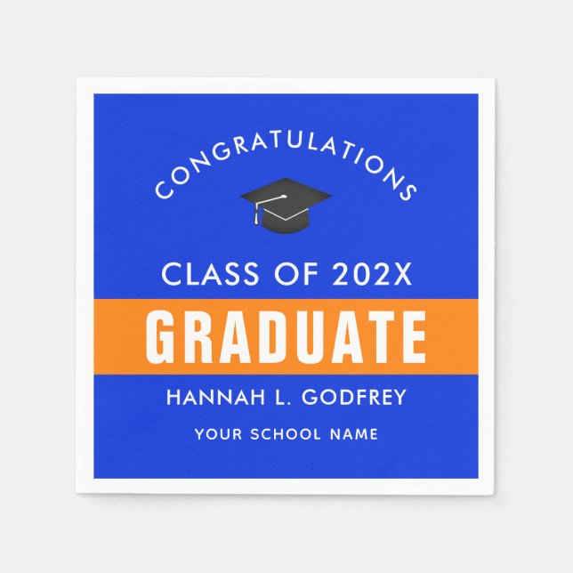 Orange- und Blue-Abschluss-Glückwunsch kundenspezi Serviette (Vorderseite)