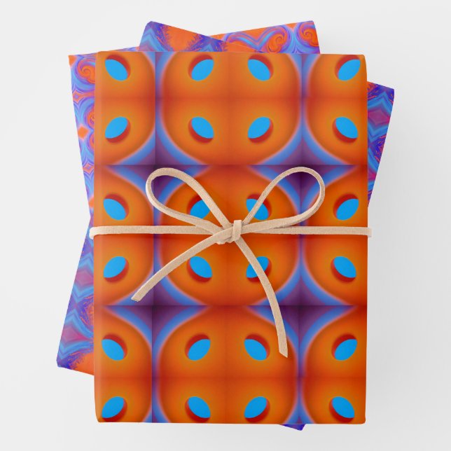 Orange und Blue Back to 70er Geschenkpapier Set (Beispiel)