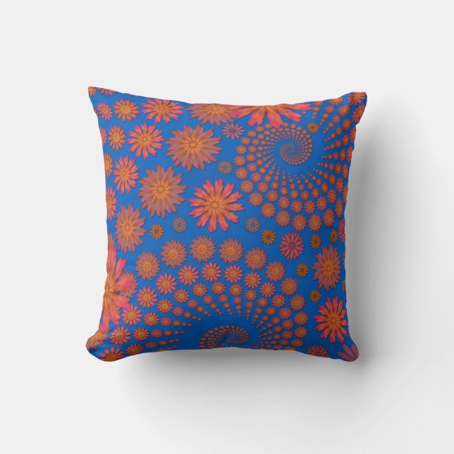Orange- und Blue-Blume-Design Kissen (Vorderseite)