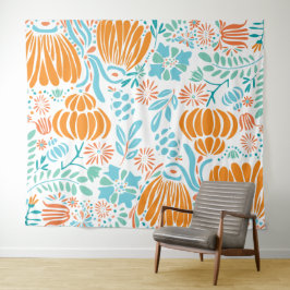 Orange und Blue Boho Floral Wandteppich