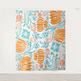 Orange und Blue Boho Floral Wandteppich