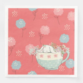 Orange und Blue Bunny in einer Teacup-Blume Serviette
