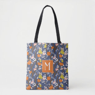 Orange und Blue Chinoiserie Birds Monogram