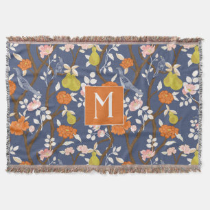 Orange und Blue Chinoiserie Birds Monogram Decke