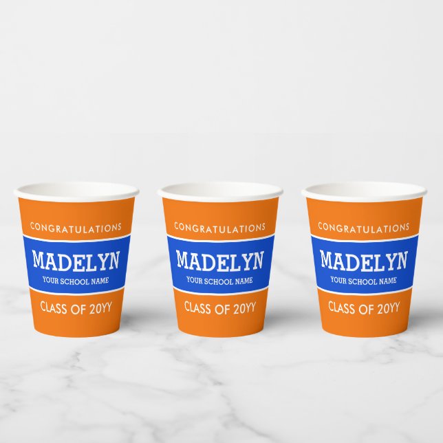Orange und Blue Custom Abschluss Paper Cups Pappbecher (Multi)