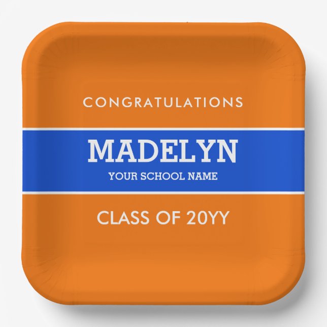 Orange und Blue Custom Abschluss Paper Plate Pappteller (Vorderseite)