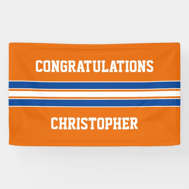 Orange und Blue Custom Sports Abschluss Banner (Horizontal)