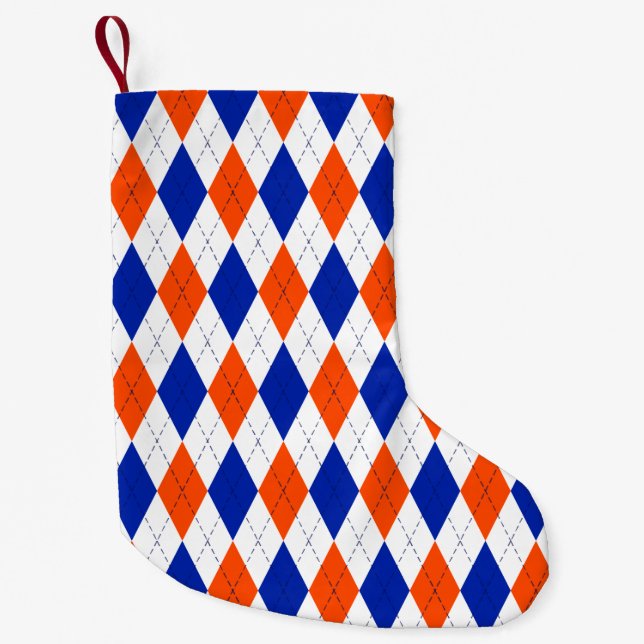 Orange und Blue Diamond Raute Kleiner Weihnachtsstrumpf (Vorderseite)