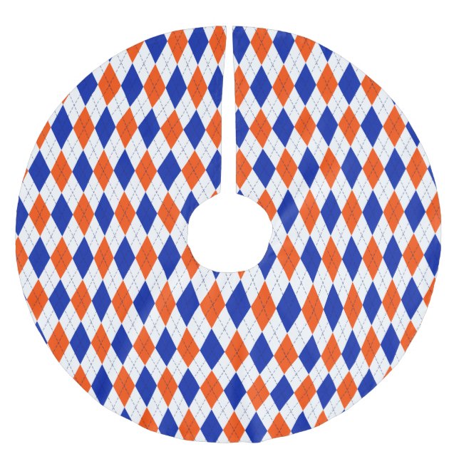 Orange und Blue Diamond Raute Polyester Weihnachtsbaumdecke (Vorderseite)