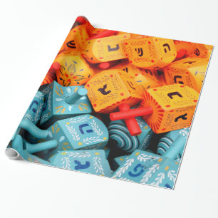 Orange und Blue Dreidels Geschenkpapier