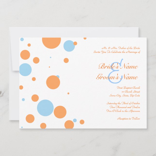Orange und Blue Polka Dot Hochzeit Einladung (Vorderseite)