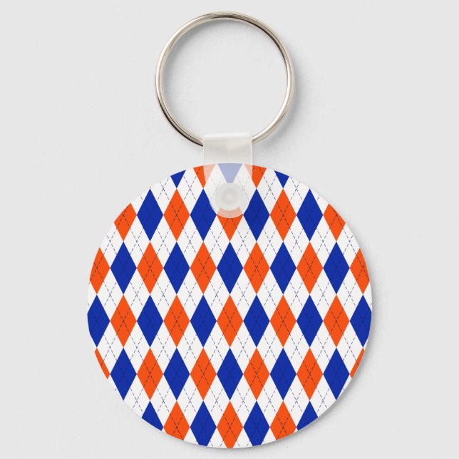 Orange- und Blue Preppy-Diamond-Raute Schlüsselanhänger (Vorderseite)