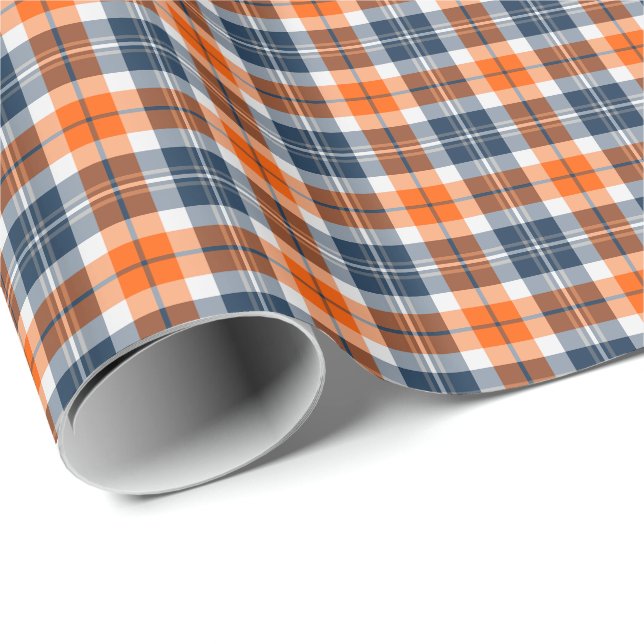 Orange und Blue Sporty Kariert Geschenkpapier (Rolleneckpunkt)