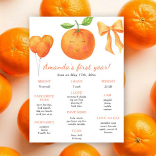 Orange und Bow erster Geburtstag Meilenstein-Gebur Poster