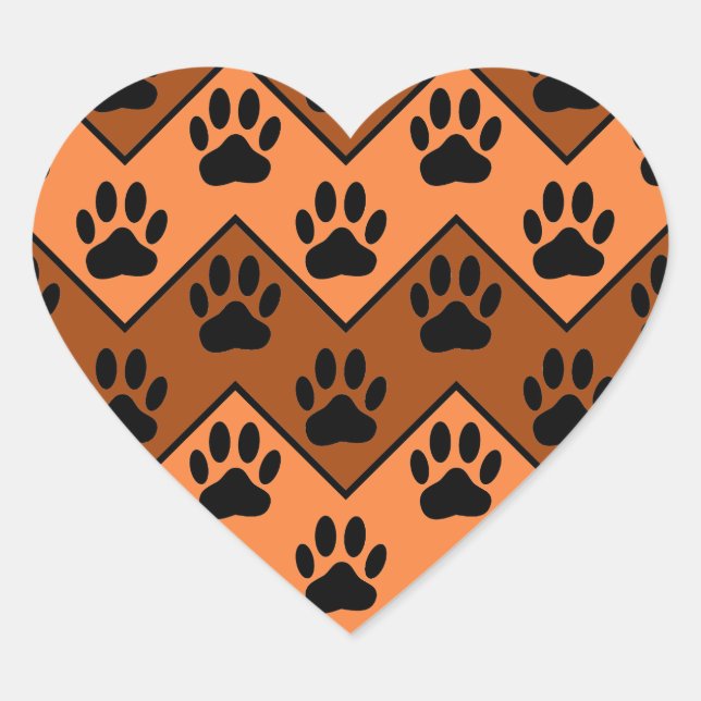 Orange und braun, Zickzack mit Hundebindmuster Herz-Aufkleber (Vorderseite)