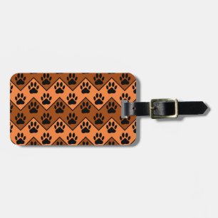 Orange und braune Chevron mit Hundepfoten-Muster Gepäckanhänger