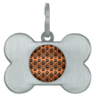 Orange und braune Chevron mit Hundepfoten-Muster Tiermarke